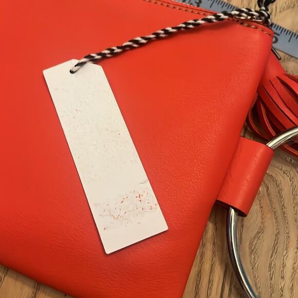 NWT Thacker NYC Nolita Clutch Wristlet Purse Wallet Tassel Silver Coral Red - Picture 7 of 9